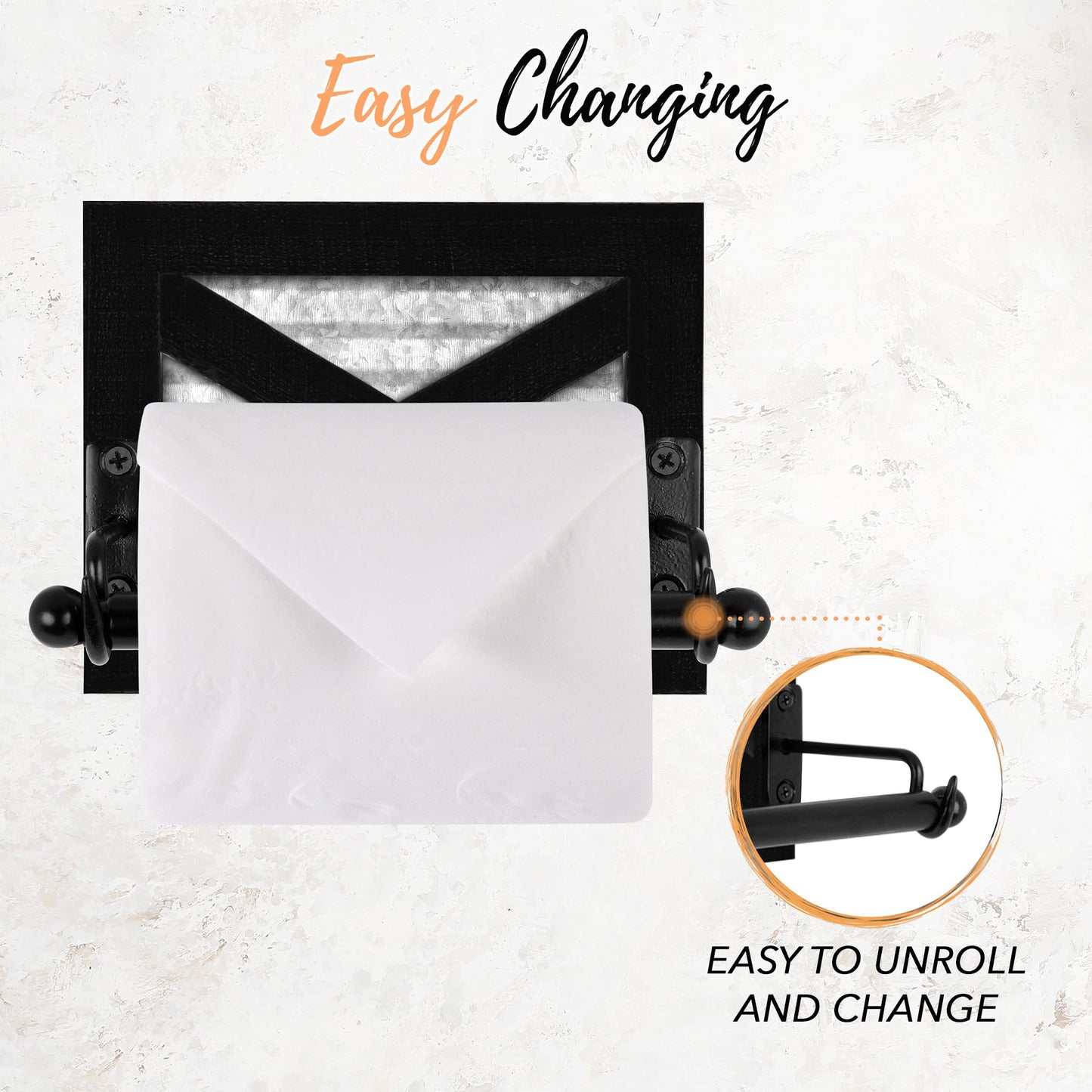 Autumn Alley Black Farmhouse Toilet Paper Holder - Farmhouse Bathroom Decorative Accessory - Black Wood & Corrugated Galvanized Metal - Adds Rustic Charm