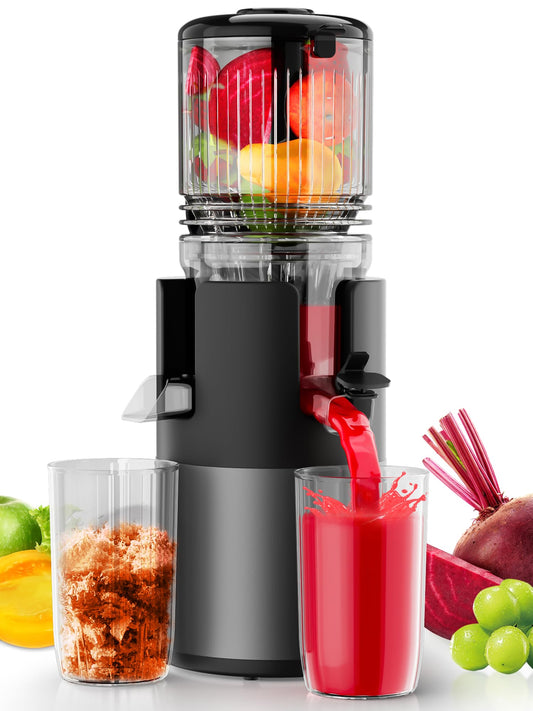 Cold Press Juicer Machines, High Nutrient Retention, 99% Juice Yield, 5.3" Wide Feed Chute for Whole Fruits & Vegetables, Quiet Slow Masticating Juicer, BPA-Free, Easy to Clean