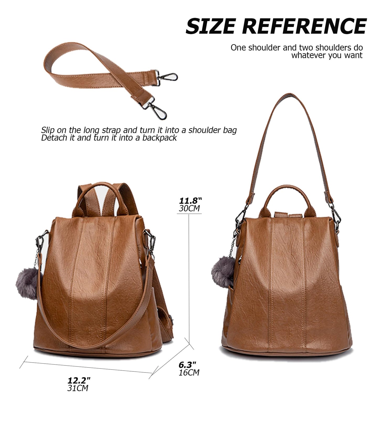 myfriday Vintage Leather Backpack for Women, Soft Rucksack Backpack with Anti-Theft Pocket Convertible Shoulder Handbag (Brown)