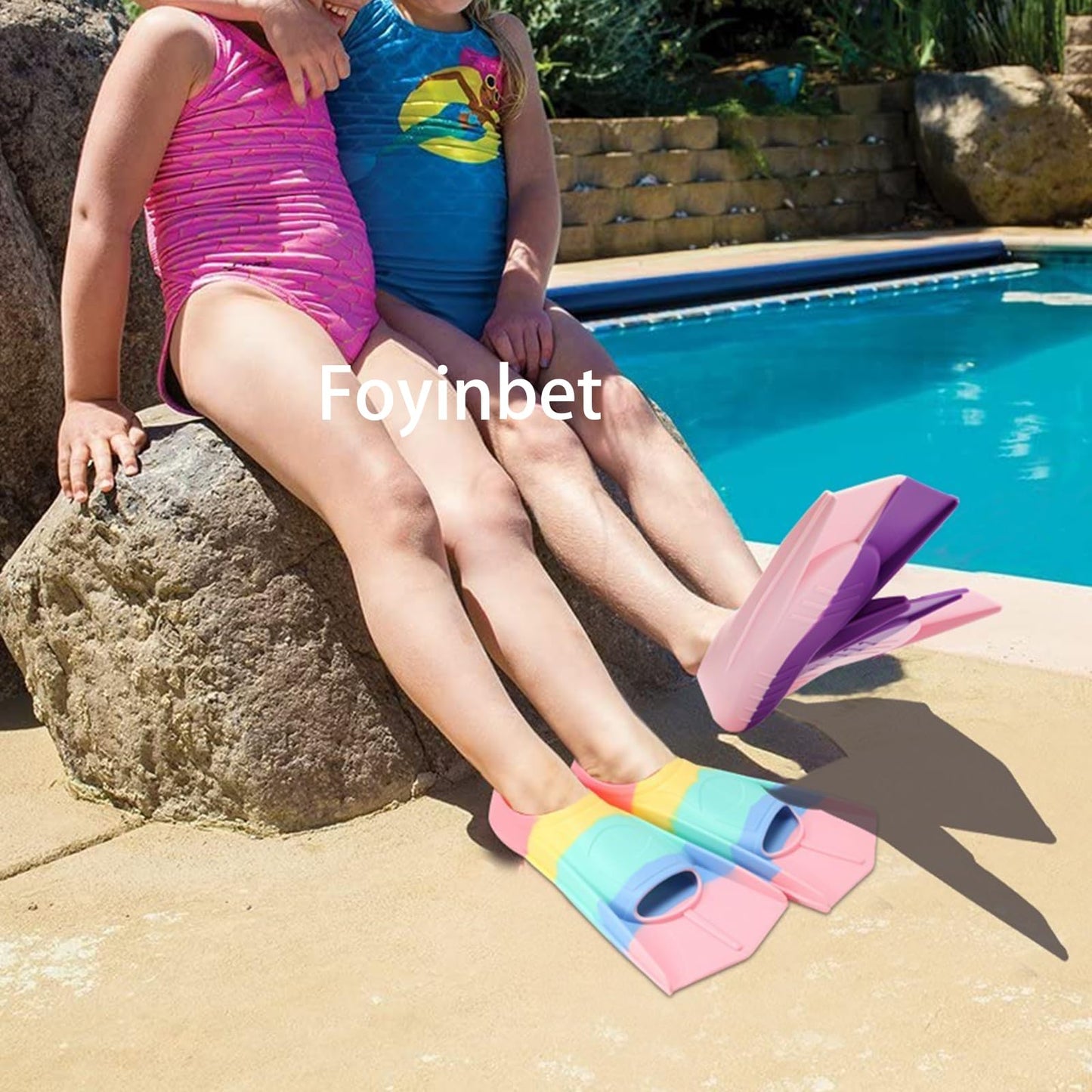 Foyinbet Kids Swim Fins,Short Youth Flippers Swimming Training Fins for Lap Swimming and Training for Children Girls Boys Beginners XS