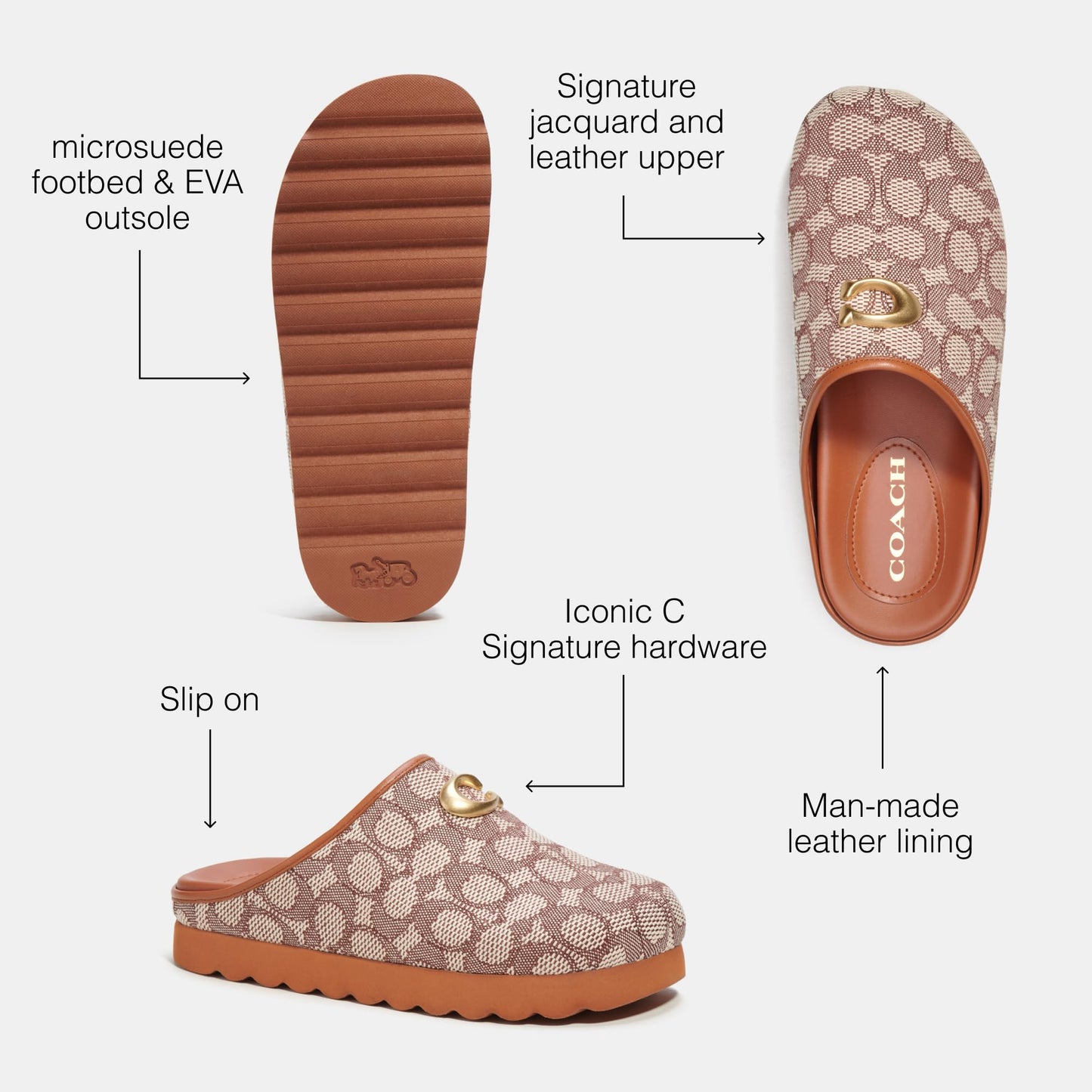 Coach Women's Hadley Signature Jacquard Slipper, Cocoa/Burnished Amber, 5