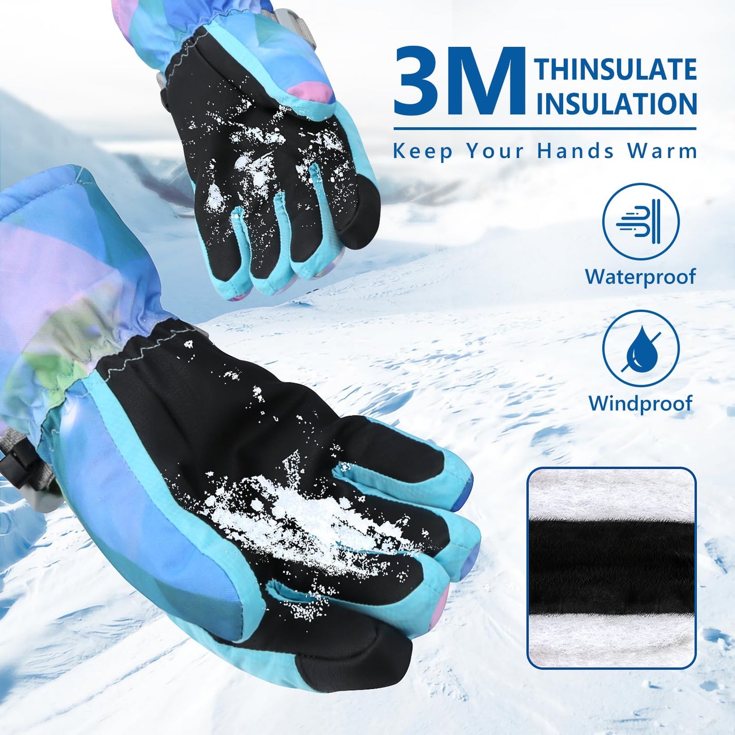Ski Gloves, Warmest Waterproof and Breathable Snow Gloves for Cold Weather, Fits Both Men & Women,for Parent Child Outdoor