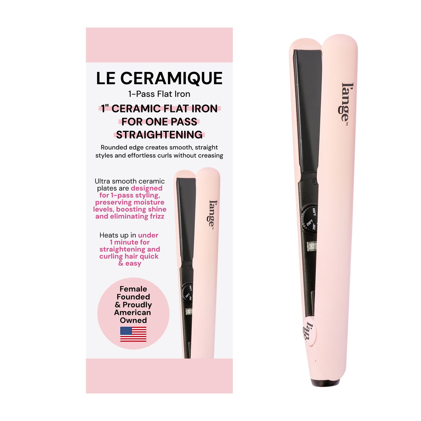 L'ANGE HAIR Le Ceramique 1-Pass Flat Iron Hair Straightener | Fast Heating Ceramic Flat Iron | Best Hot Tools Professional Hair Straightener to Lock in Moisture & Shine | (Blush)