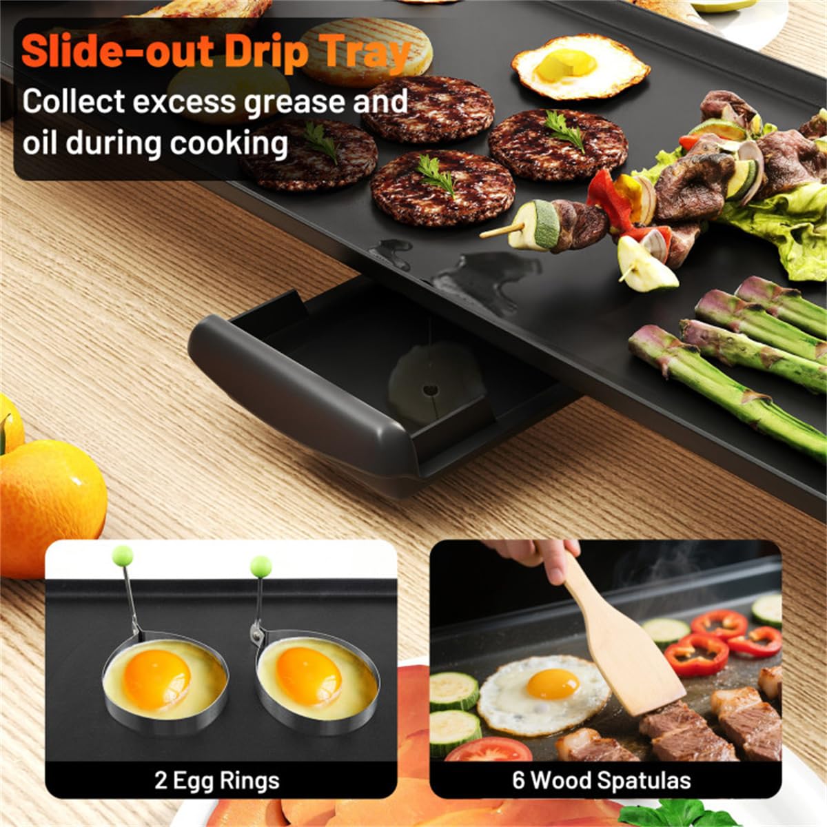 35" large electric grill with adjustable temperature