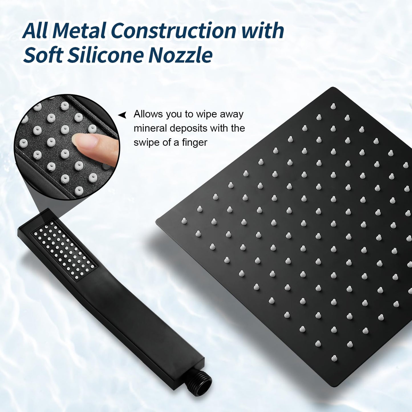 BALLEERUN Shower Faucet Kit 10-Inch Matte Black Showerhead and Handle Kit Bathroom Deluxe Rain Shower Combo Kit with Square Rain Showerhead and High-Pressure Handheld Sprayer Shower Valve