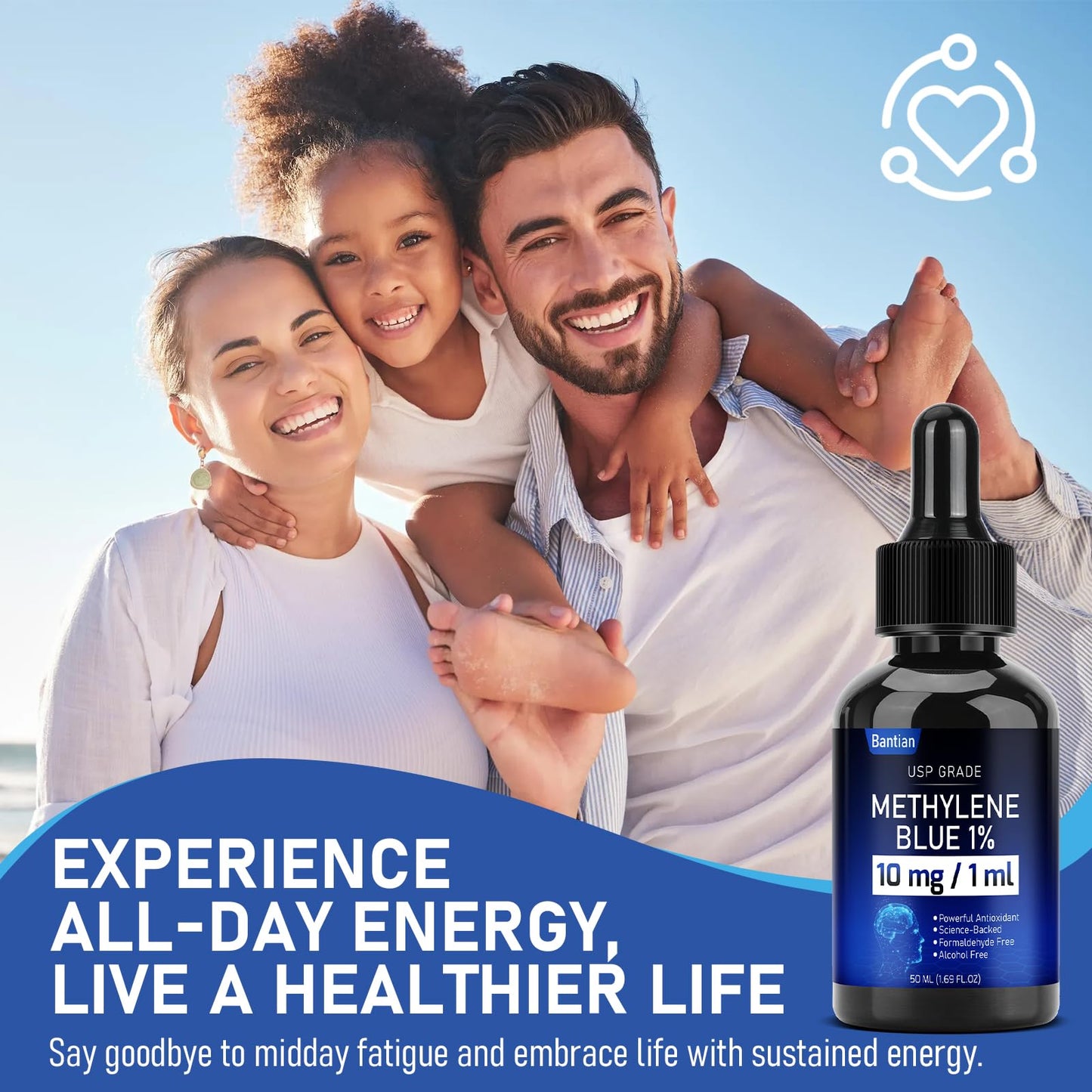 Methylene Blue 1%, Methylene Blue Pharmaceutical Grade Glass Bottle with Dropper, Liquid Methylene Blue for Humans, Formaldehyde & Alcohol-Free, 50 ml