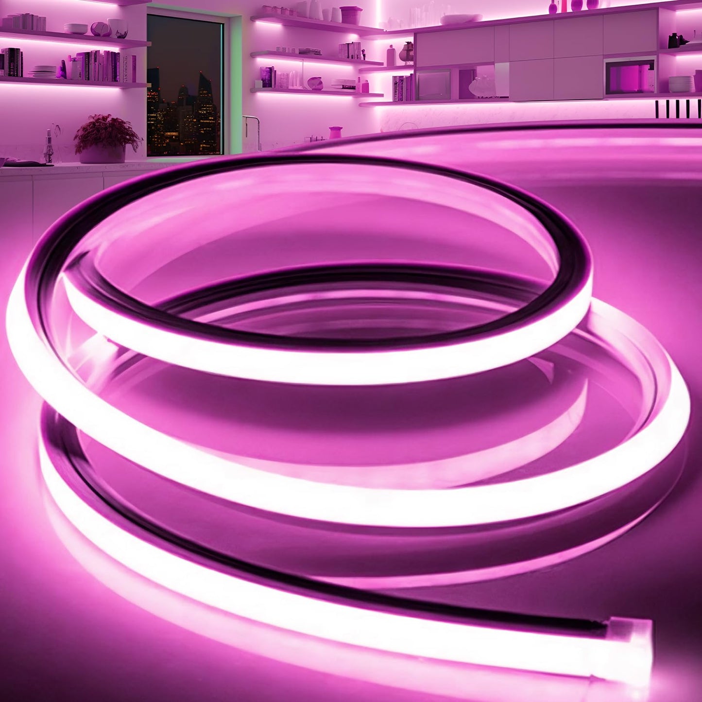VOEWT LED Strip Lights Pink,9.8ft 110-120V Neon Rope Lights,Flexible Silicone Outdoor Waterproof Neon Strip Lights for Bedroom,Mirror,Kitchen Cabinet, Living Room,Halloween Decor