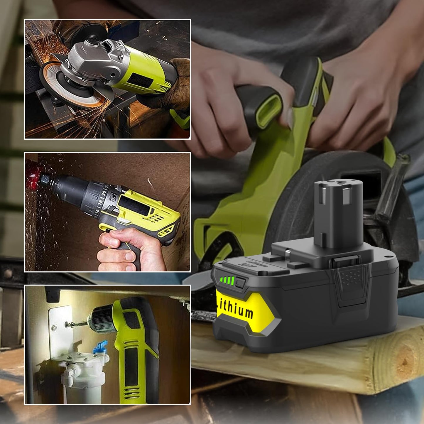 Energup 2Pack 18V P108 6.5A Replace for Ryobi 18V Battery for 18volt One Plus Lithium P108 P102 P103 P104 P105 P107 P109 P122 P190, with 2Port Ryobi Battery Charger