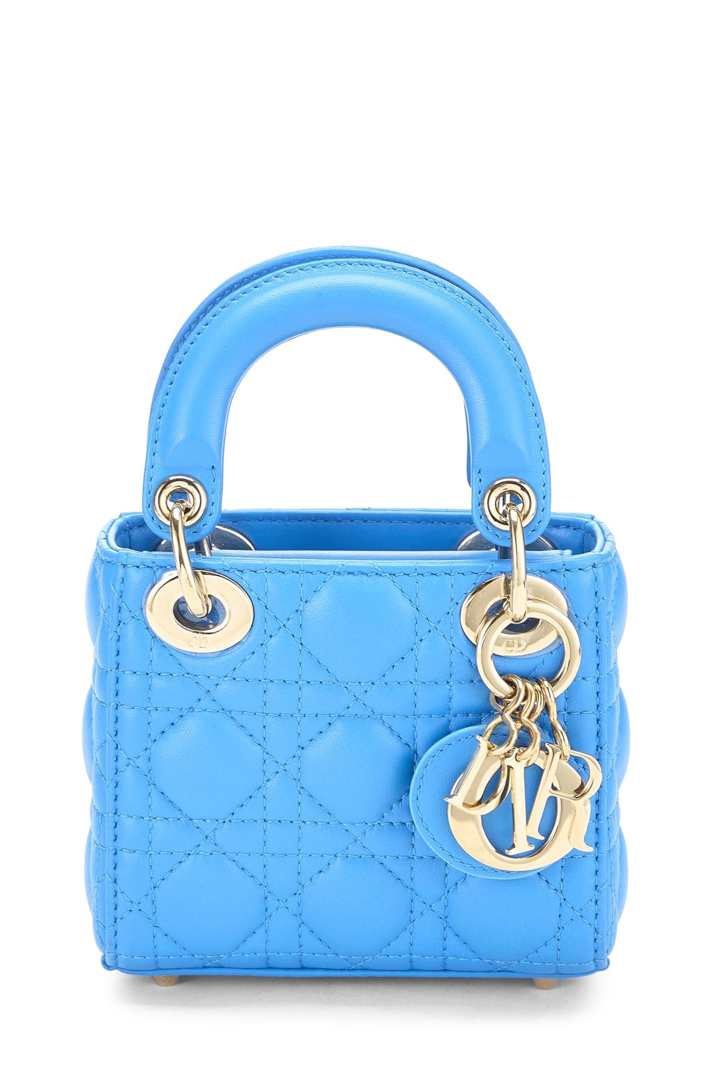 Dior, Pre-Loved Blue Lambskin Lady Dior Micro, Blue