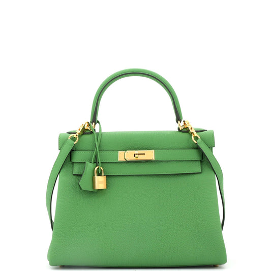 Hermes, Pre-Loved Kelly Handbag Green Togo with Gold Hardware 28, Green
