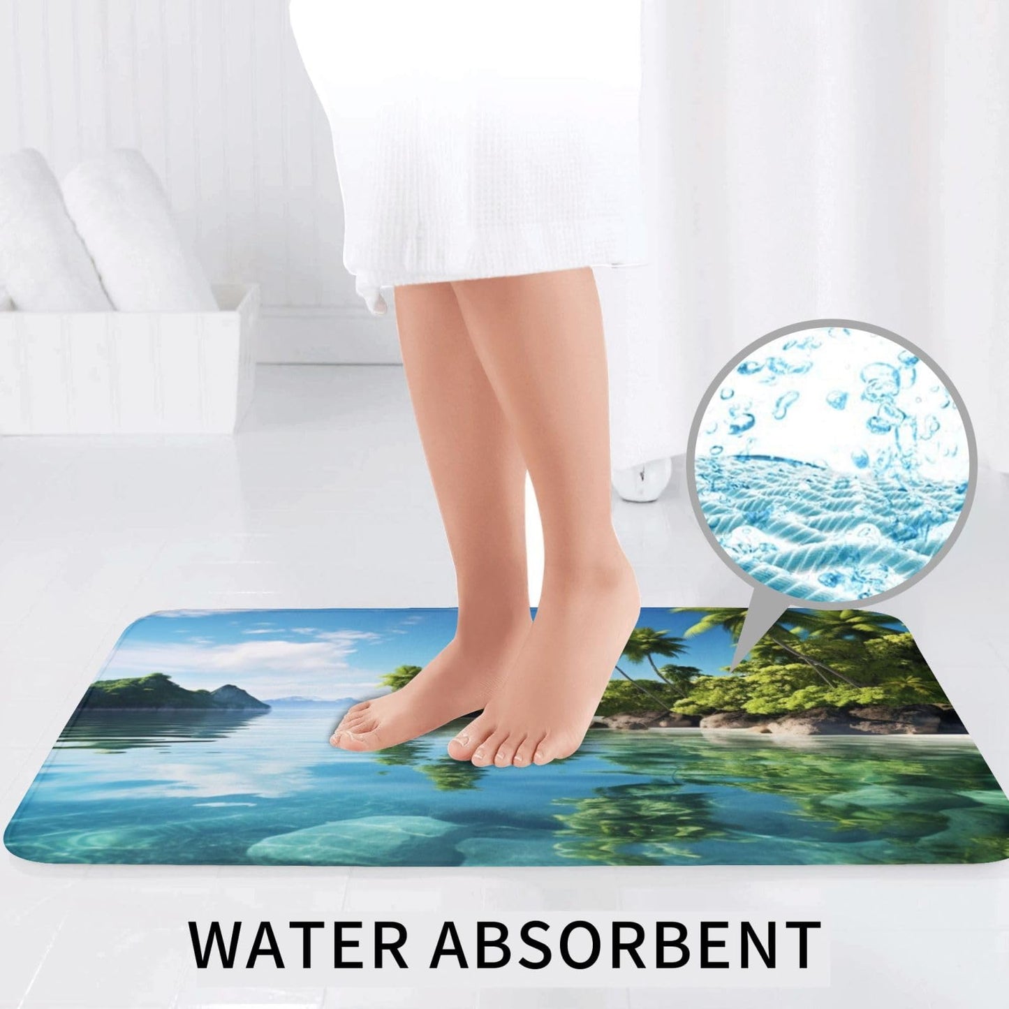 Beautiful Island In The Sea Bathroom Rug Set - 3 Piece Non Slip Shower Mats With U-Shaped Contour Toilet Mat, Absorbent Microfiber Bath Mats Washable Bathroom Floor Mats For Tub Shower Room Decor