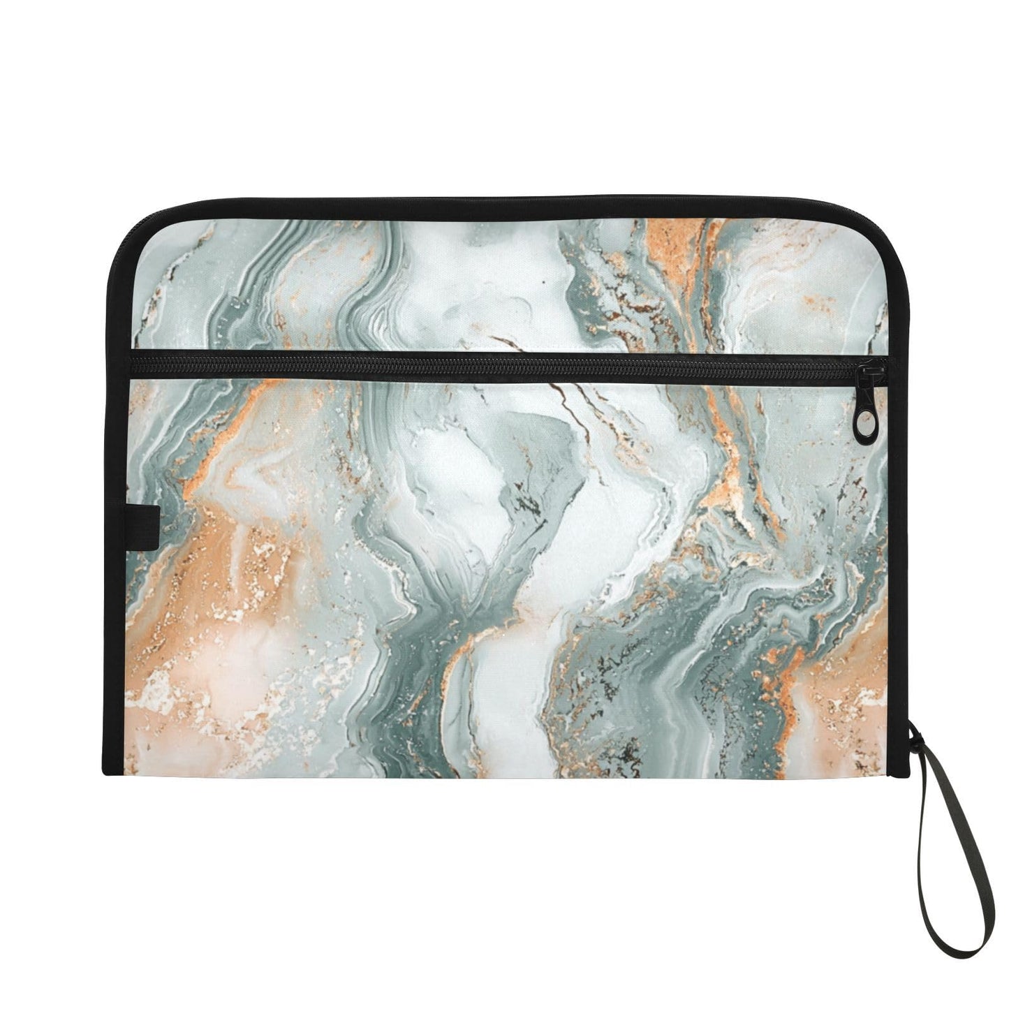 Marble Texture Green Gold File Folders,Plastic Folders with 13 Pockets,Expandable File Folder for Documents School Students Office,Aesthetic Folder with Labels A4 Letter Size