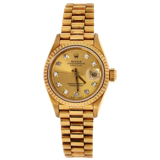 Rolex, Pre-Loved Oyster Perpetual Datejust Automatic Watch Yellow Gold with Diamond Markers 26