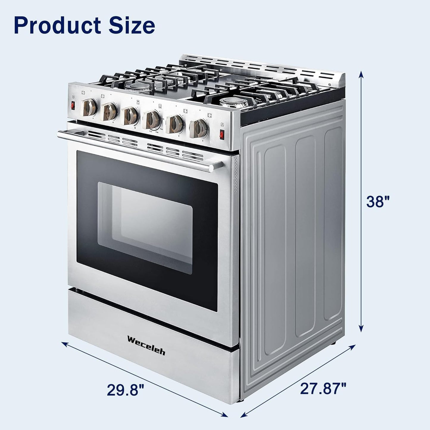 Freestanding Gas Range Stove 30 inch Gas Cooktop Stove 4 Burners 42000BTU 5.56 cu.ft. 3 Layers Large Convection Oven,Heavy Duty Stainless Steel Tempered Glass Door