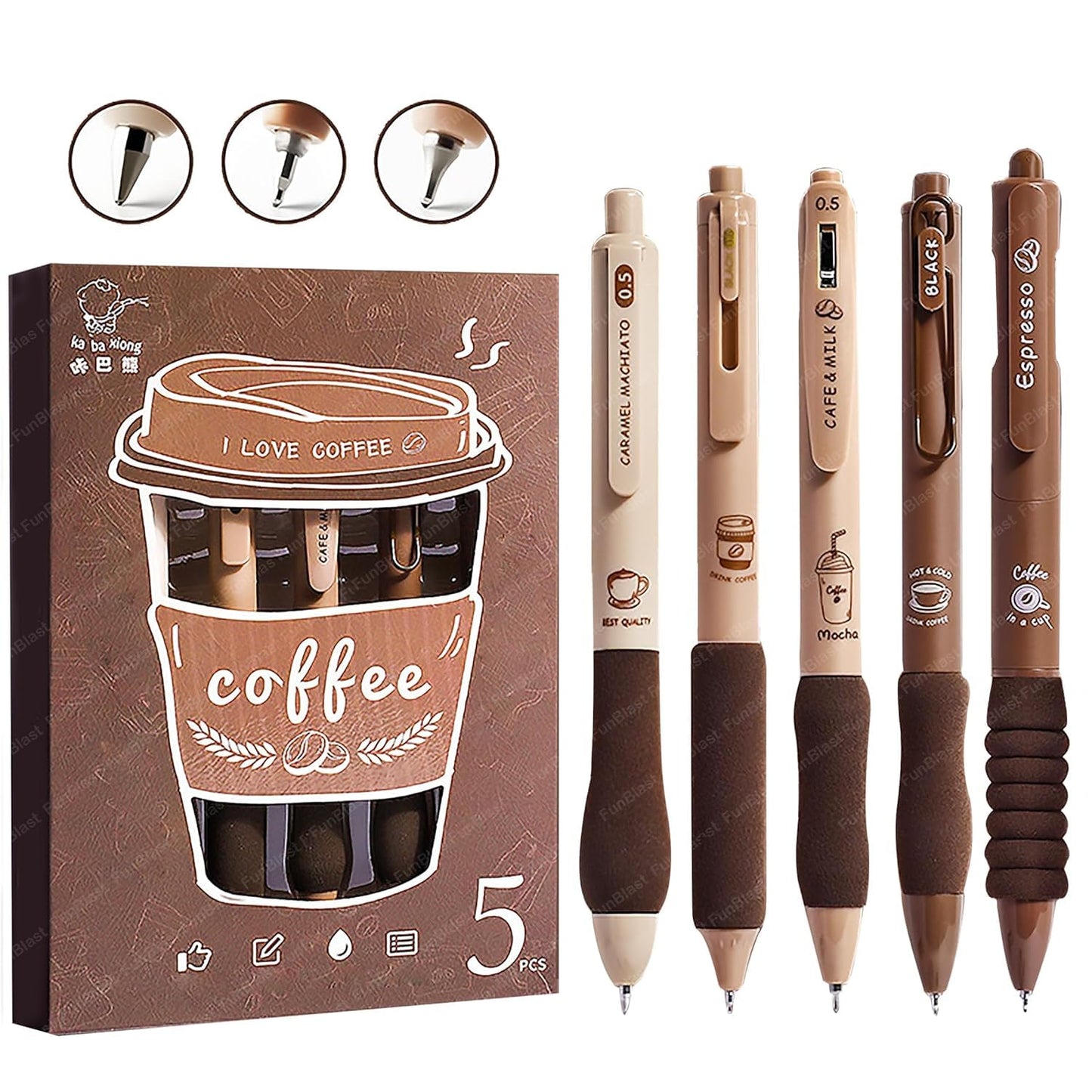 Gel Pens with Soft Grip, 5 Pack, Blue Ink, School and Office Supplies