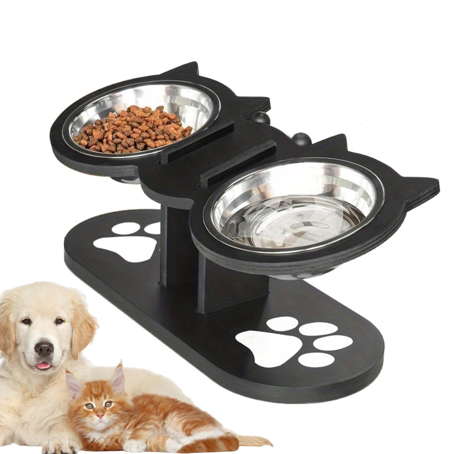 Cat Feeding Station - Raised Cat Food Water Bowl | Food and Water Bowl for Dogs | Pet Waterer | Adjustable Indoor Multi-Pet Households Puppy Kitten Senior Daily Watering Drinking Home Travel
