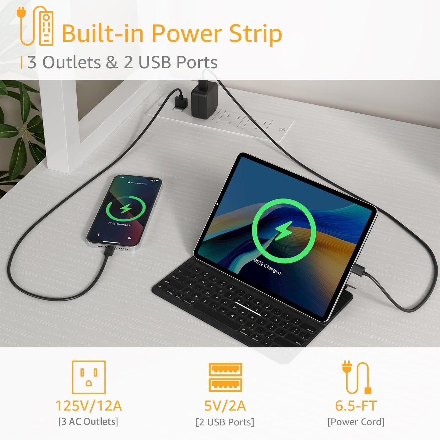 White Computer Desk with Hutch & Drawers - Office Desk with 3 Storage Drawers and Power Outlets, 47 Inch Modern Study Writing Desk for Bedroom Home Office