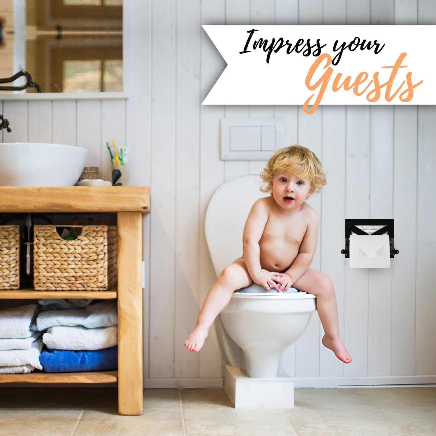 Autumn Alley Black Farmhouse Toilet Paper Holder - Farmhouse Bathroom Decorative Accessory - Black Wood & Corrugated Galvanized Metal - Adds Rustic Charm