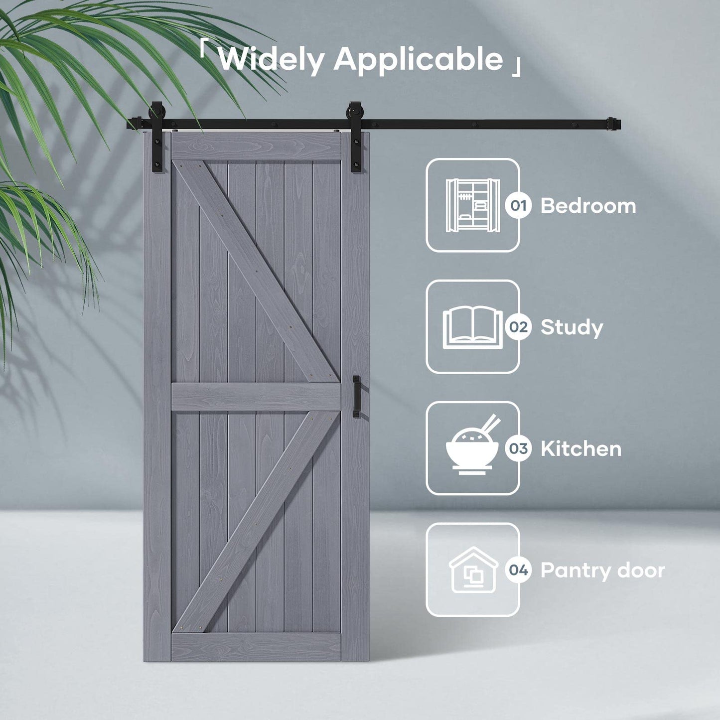 FREDBECK 36in x 84in Gray Barn Door Slab with 6.6ft (79inch) Barn Door Hardware Track Kit and Handle Floor Guide Included, Double Surfaces,Simple Assembly is Required,K-Frame,Grey