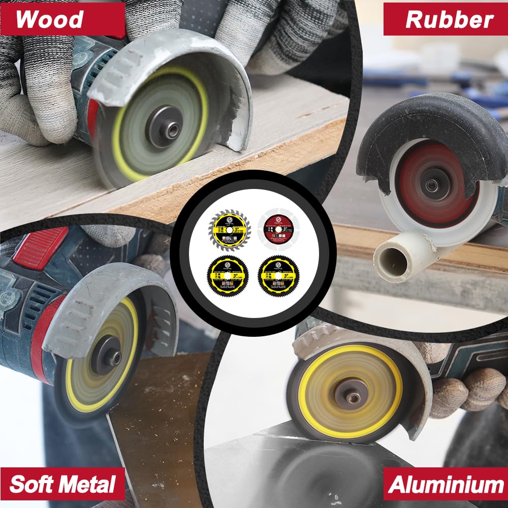 FOCSTOL Saw Blade Set - 4pcs 3''(75mm) Cutting Disc for Cutting Wood Metal Plastic for Angle Grinder Arbor 3/8''(10mm)