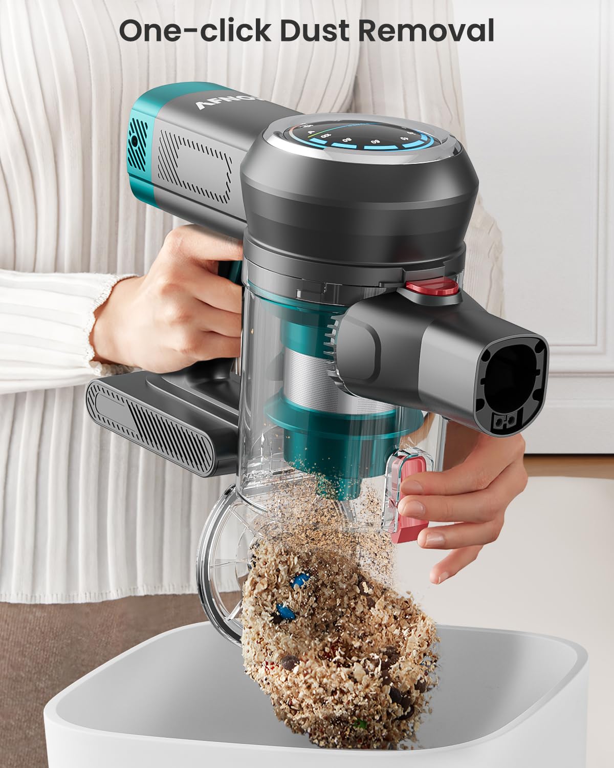 AFNOP Cordless Vacuum Cleaner, 550W/45Kpa/65Mins Vacuum Cleaners for Home, Rechargeable Cordless Vacuum, Lightweight for Carpet/Pet Hair/Hardwood Floor, Self-Standing Stick Vacuum with LED Display