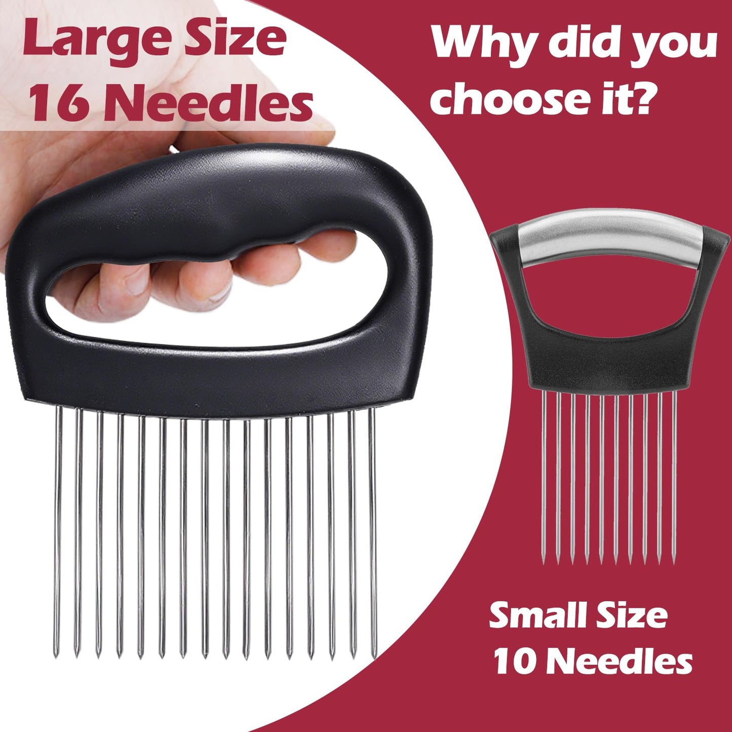 JAYVAR Extra-Large Onion Holder for Slicing, Onion Cutter Vegetable Chopper, Extra-Large Tomato Slicer with 16 Long Needles, Stainless Steel Tomato Potato Slicer, Meat Tenderizer, Food Slicing Guide