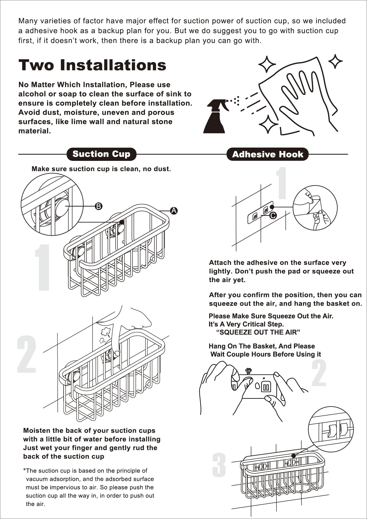 SunnyPoint NeverRust Deluxe Kitchen & Bathroom Sink Sponge Holder Organizer with Adhesive Mount - Additional Suction Cup Included – Sponge & Brush NOT Included – 7.4 x 3.3 x 2.75 Inch