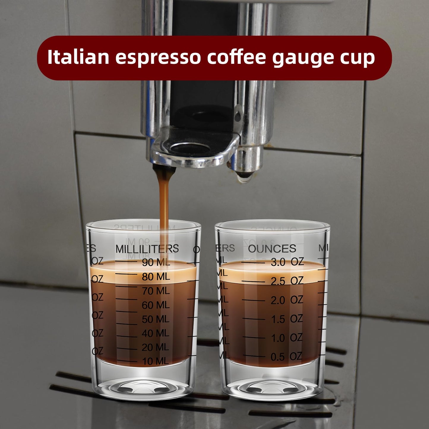2Pcs Shot Glass Measuring Cup 3 Ounce/90ML Liquid Heavy High Espresso Glass Cup Black Line Espresso Shot Glass with Measurement (2)