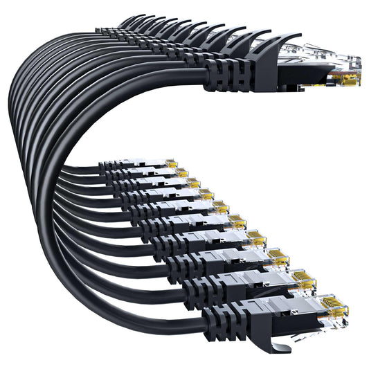 Cat 6 Ethernet Cable 3FT 10Pack, Cat6 Ethernet Patch Cable 10Gbps, High-Speed UTP Cat6 Network Cable Pure Copper, Cat 6 Cable for Home and Office Network, Black