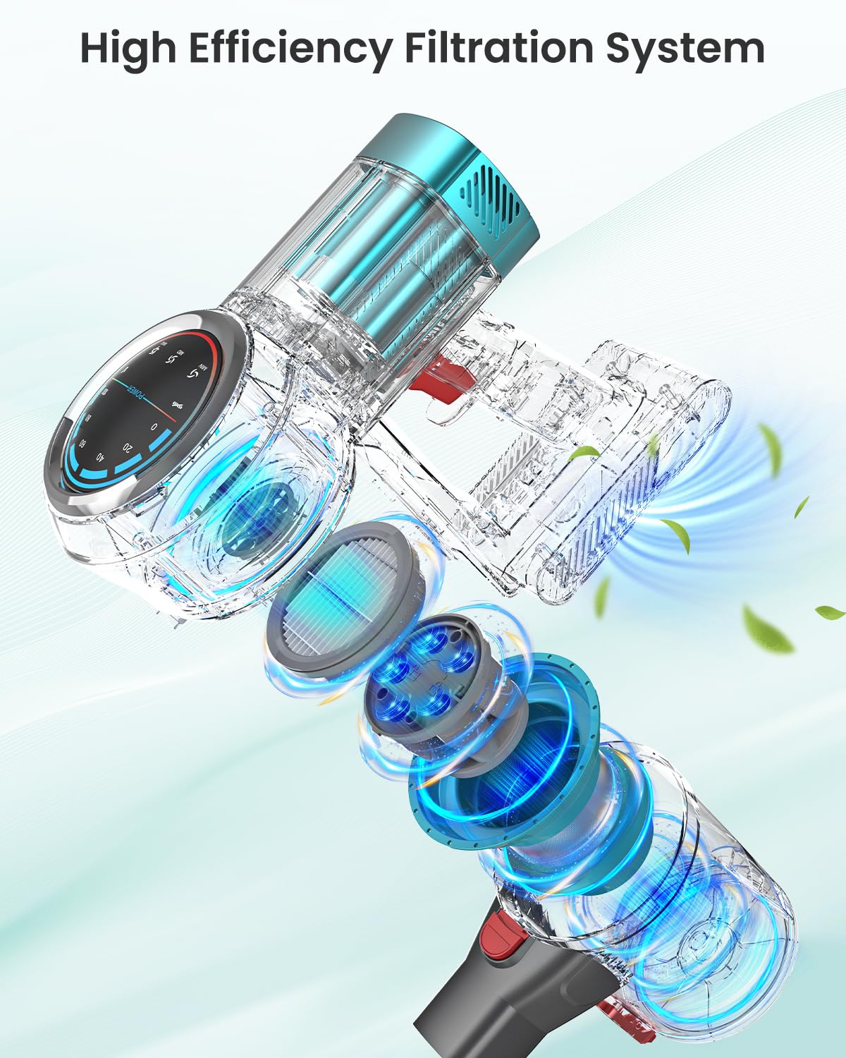 AFNOP Cordless Vacuum Cleaner, 550W/45Kpa/65Mins Vacuum Cleaners for Home, Rechargeable Cordless Vacuum, Lightweight for Carpet/Pet Hair/Hardwood Floor, Self-Standing Stick Vacuum with LED Display