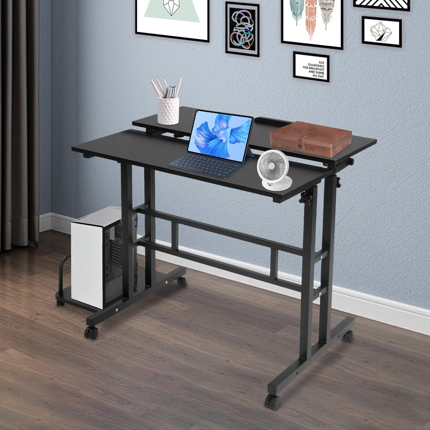 Ojseimchrl Adjustable Height Computer Desk, 45 Inch Small Home Office Desk, Multi Functional Foldable Desk with Foldable Panels for Home, Office (Black)