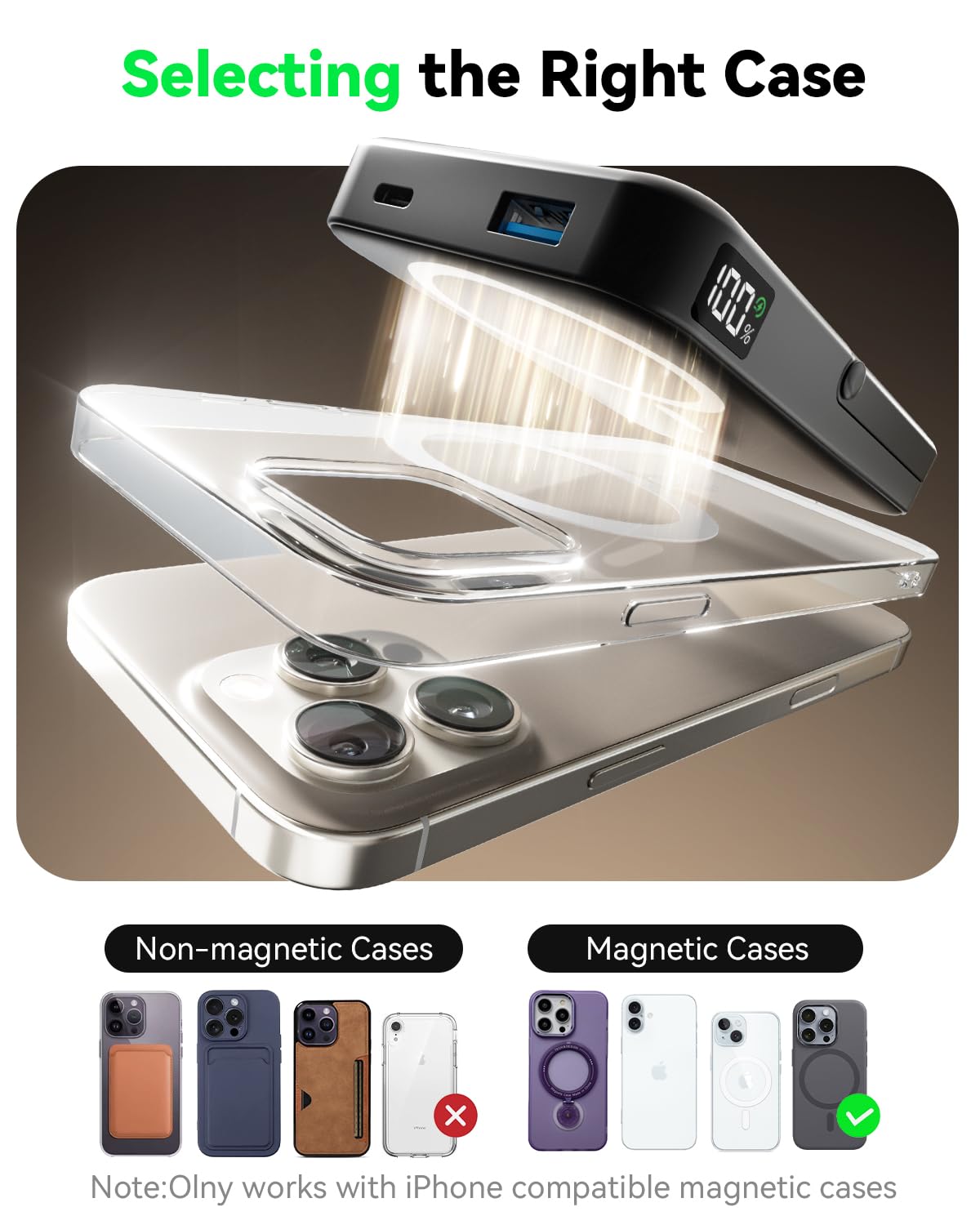 LENUTO for Magsafe Battery Pack 10000mAh Power Bank with Foldable Stand Portable Charger, PD 22.5W Fast Charge, Dual USB-C & USB-A Outputs, Wireless Charger for iPhone 16/15/14/13/12 Series–Black