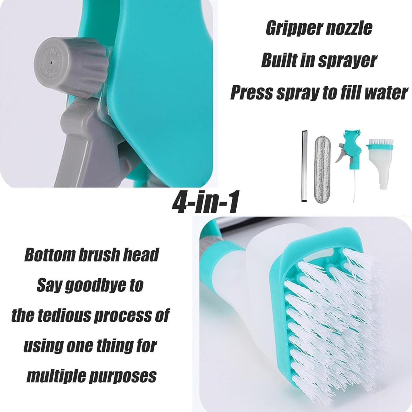 4 in 1 Glass Cleaner Scraper, Reusable Magnetic Double-Sided Window Cleaning Tool with Wiper, Detachable Spray Bottle, Extendable Handle, Streak Squeegee for Home High-Rise Use (2Pc)