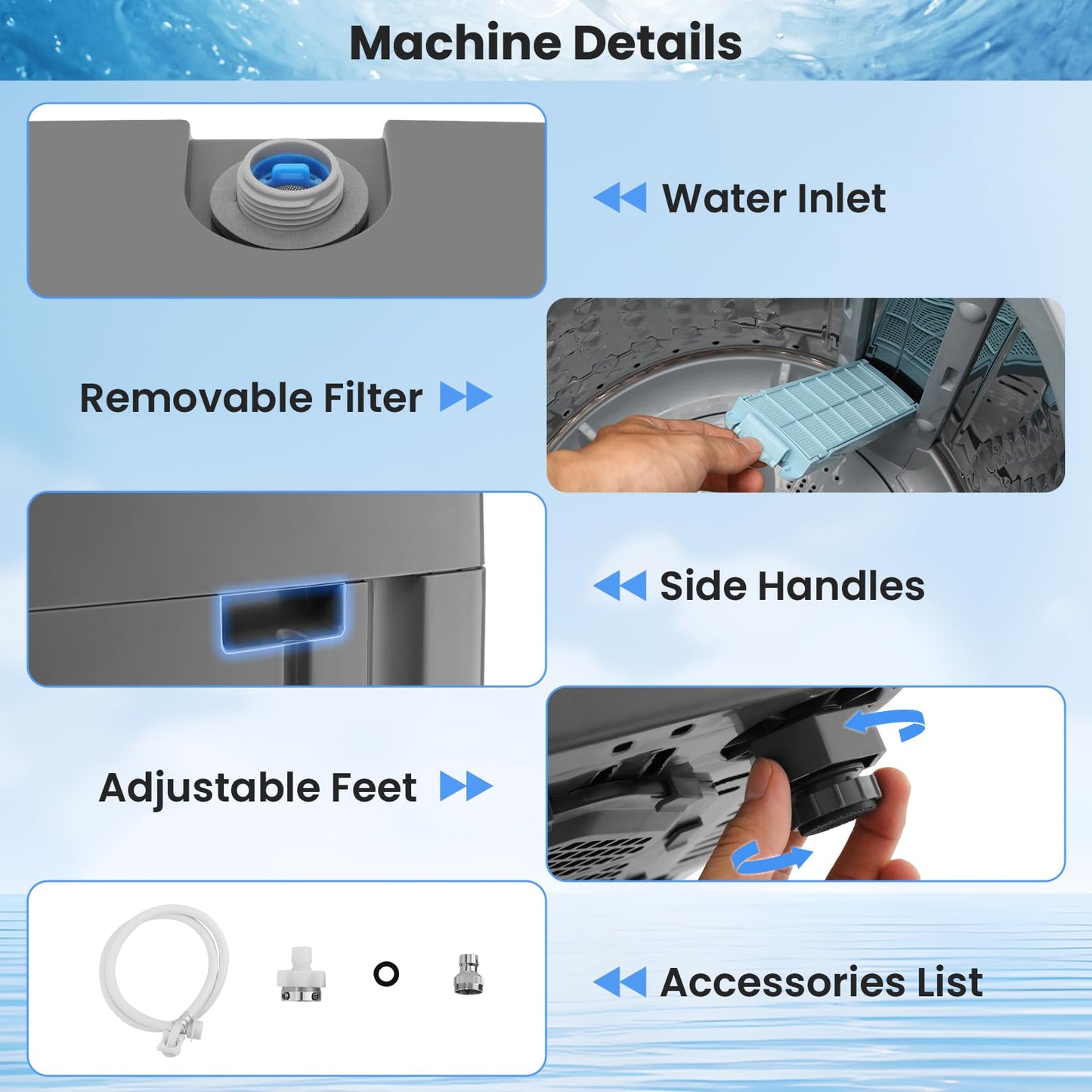 Nictemaw 17.8Lbs Portable Washing Machine, 2.4Cu.ft Full Automatic Portable Washer with 10 Wash Programs, 8 Water Levels & Drain Pump, Compact Laundry Washer for Home, RV, Dorm