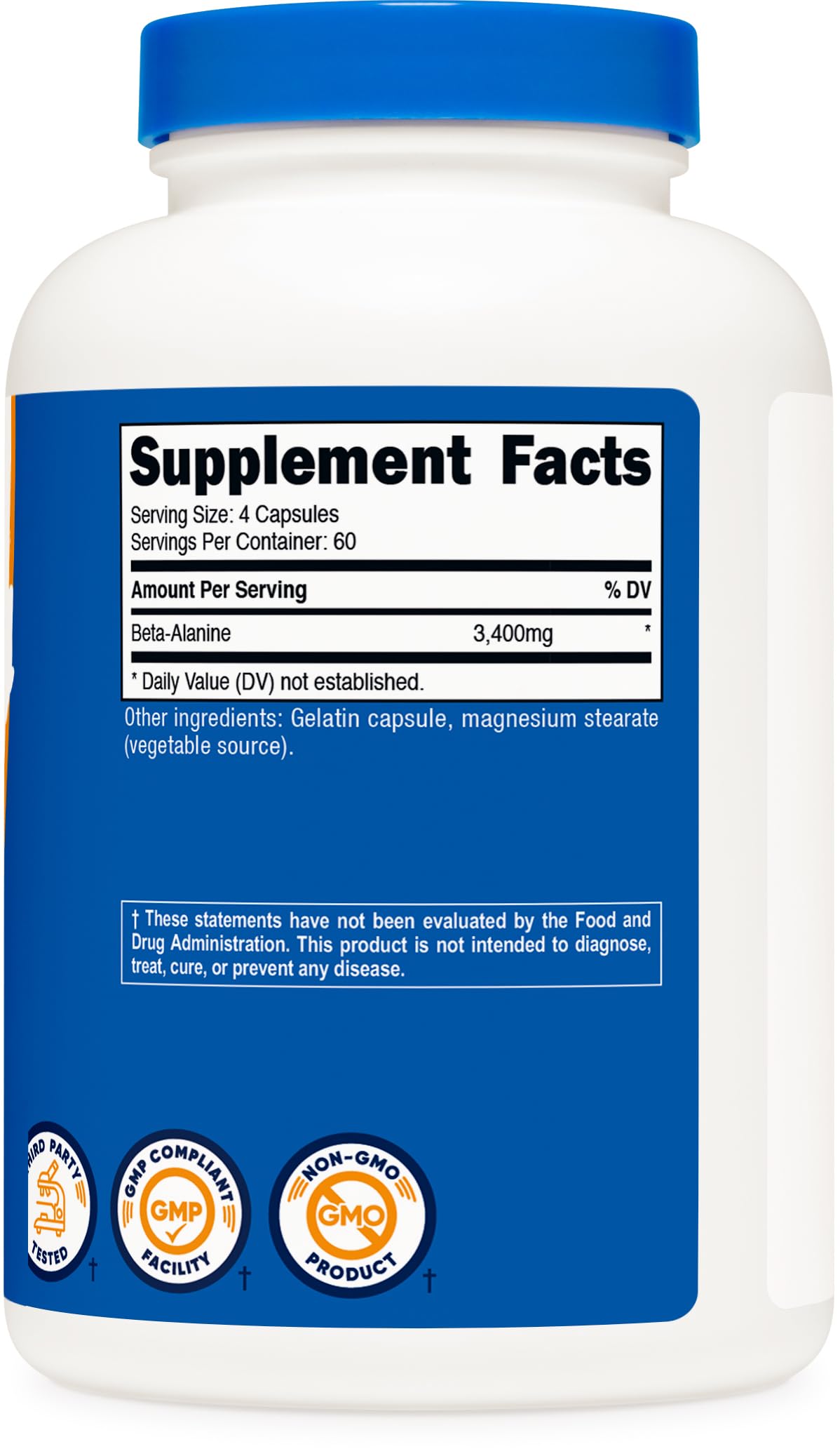 Nutricost Beta-Alanine Capsules 3400mg, 240 Capsules (60 Serv) - Potent Beta Alanine, Gluten Free & Non-GMO, 850mg Per Cap