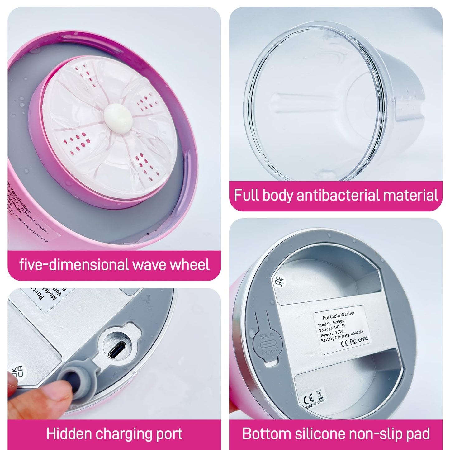 Underwear Washing Machine, Portable Mini Washing Machine | Compact Deep Cleans Underwear, Baby Clothes, Small Laundry | Lightweight for Apartment, Dorm, Hotel, Travel & Camping(Pink)