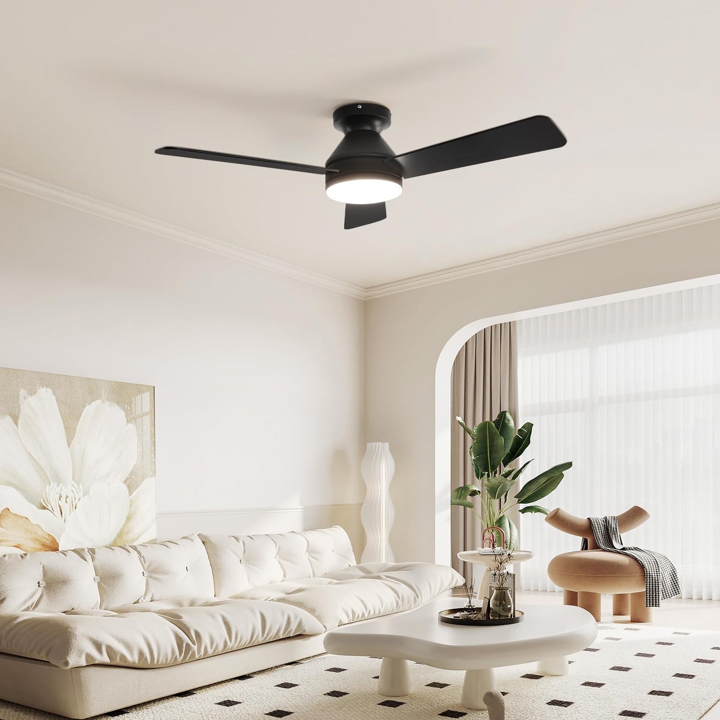 Dgguo Ceiling Fans with Lights, 42 Inch Low Profile Ceiling Fan with Light and Remote Control, Reversible, LED Dimmable for Bedroom Living Room Indoor/Outdoor Patio Use