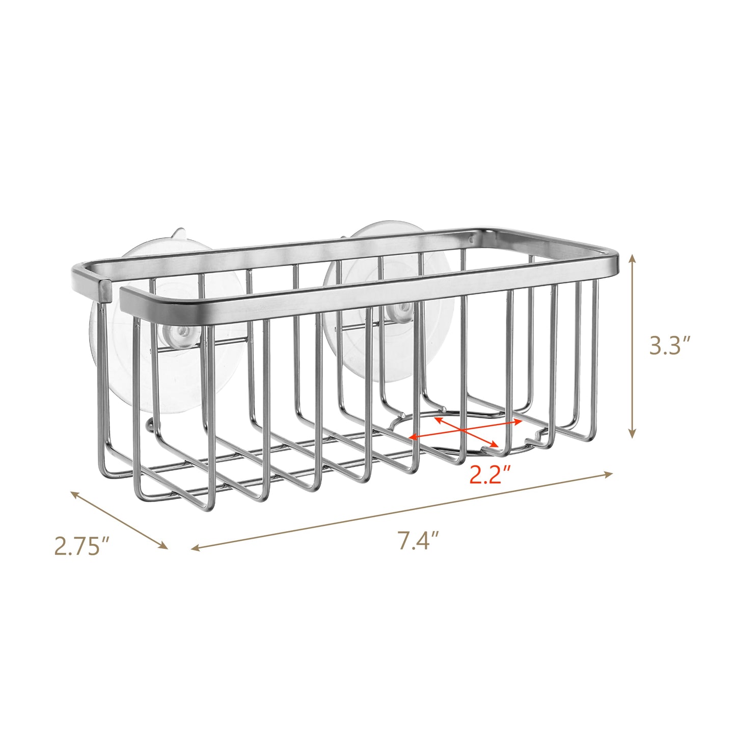 SunnyPoint NeverRust Deluxe Kitchen & Bathroom Sink Sponge Holder Organizer with Adhesive Mount - Additional Suction Cup Included – Sponge & Brush NOT Included – 7.4 x 3.3 x 2.75 Inch