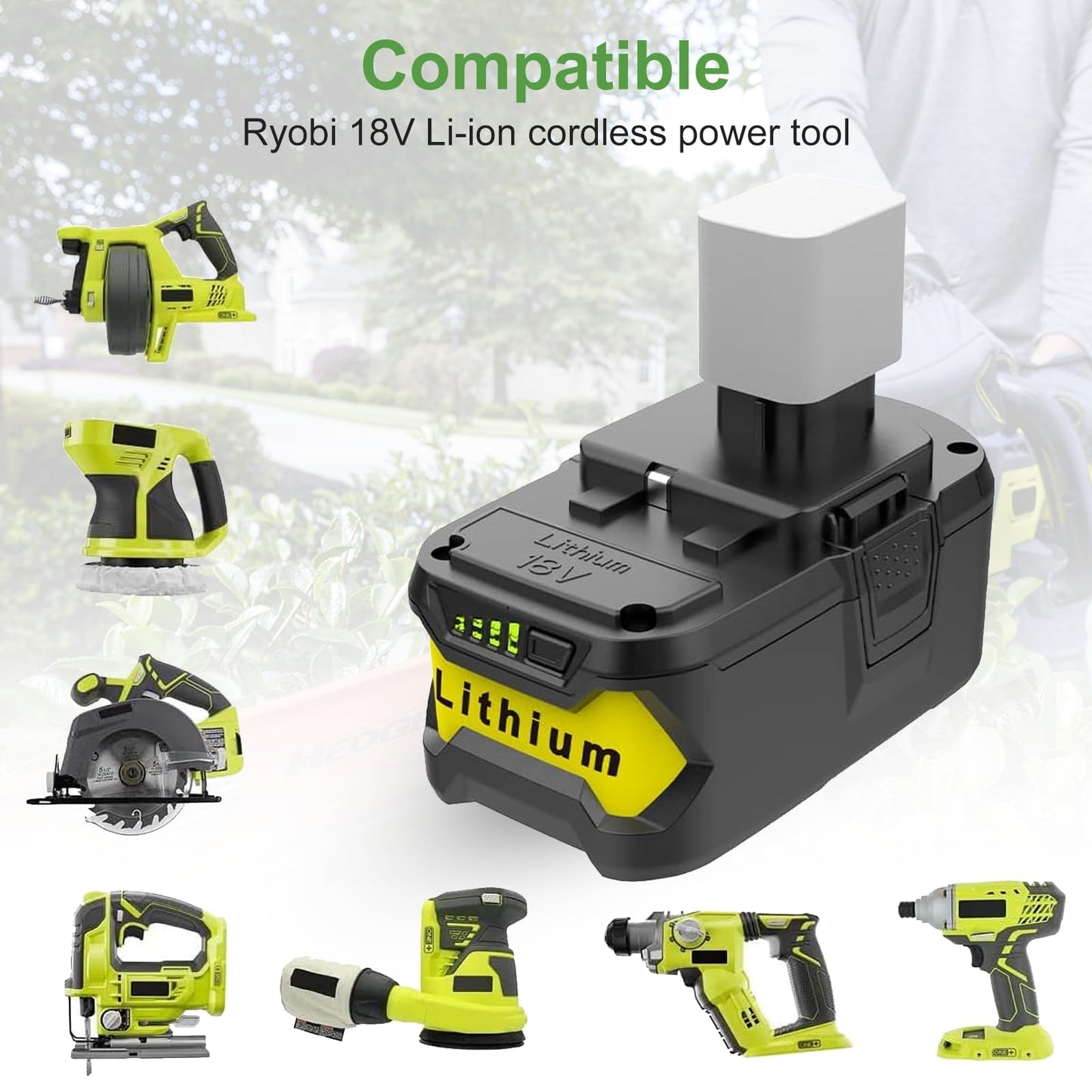 Energup 2Pack 18V P108 6.5A Replace for Ryobi 18V Battery for 18volt One Plus Lithium P108 P102 P103 P104 P105 P107 P109 P122 P190, with 2Port Ryobi Battery Charger