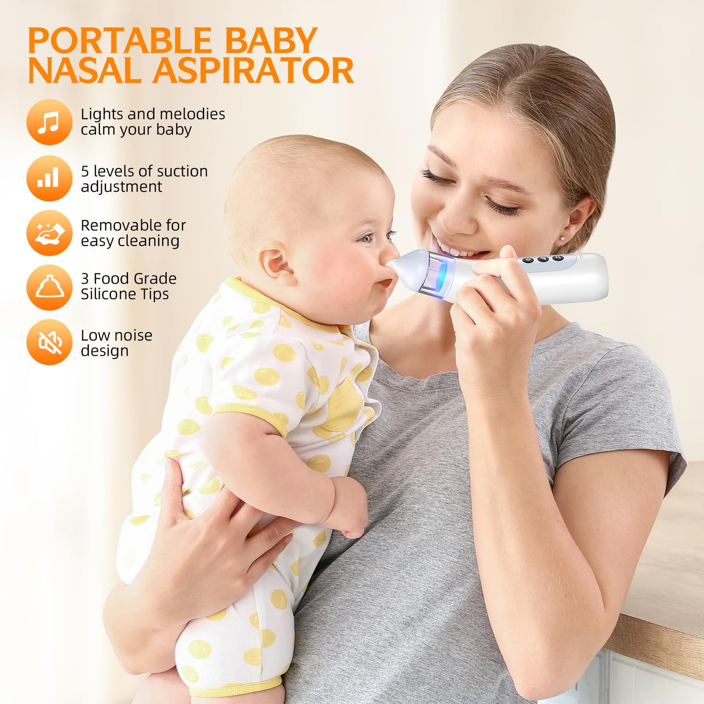 pudult Nasal Aspirator for Baby 5 Suction Levels Rechargeale Nose Sucker, Music and Light Silicone Nose Suction Battery Powered, Best Baby Girls Boy Adult Pets Essentials