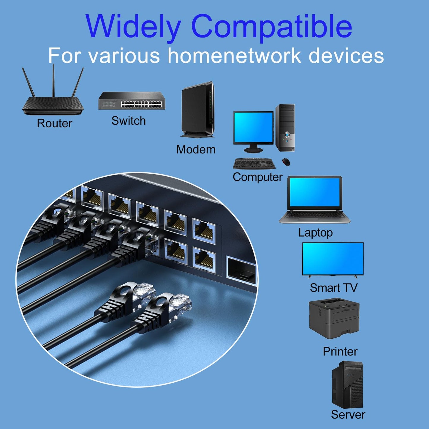 Cat 6 Ethernet Cable 3FT 10Pack, Cat6 Ethernet Patch Cable 10Gbps, High-Speed UTP Cat6 Network Cable Pure Copper, Cat 6 Cable for Home and Office Network, Black