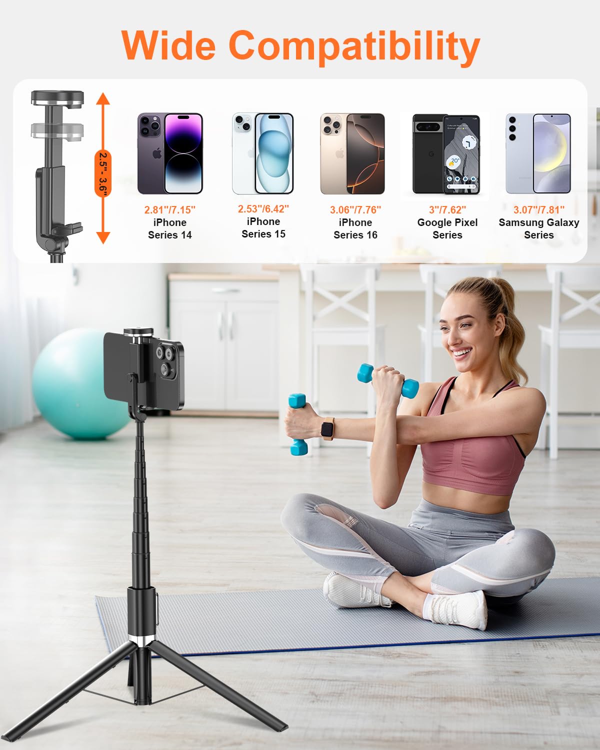 Selfie Stick,67 inch/1.7 Meter Selfie Stick Tripod,Gifts for Women Men,Portable Cell Phone Tripod Stand with Wireless Remote Shutter Compatible with iPhone 16e/16/15/14/13, Samsung Series(Black)