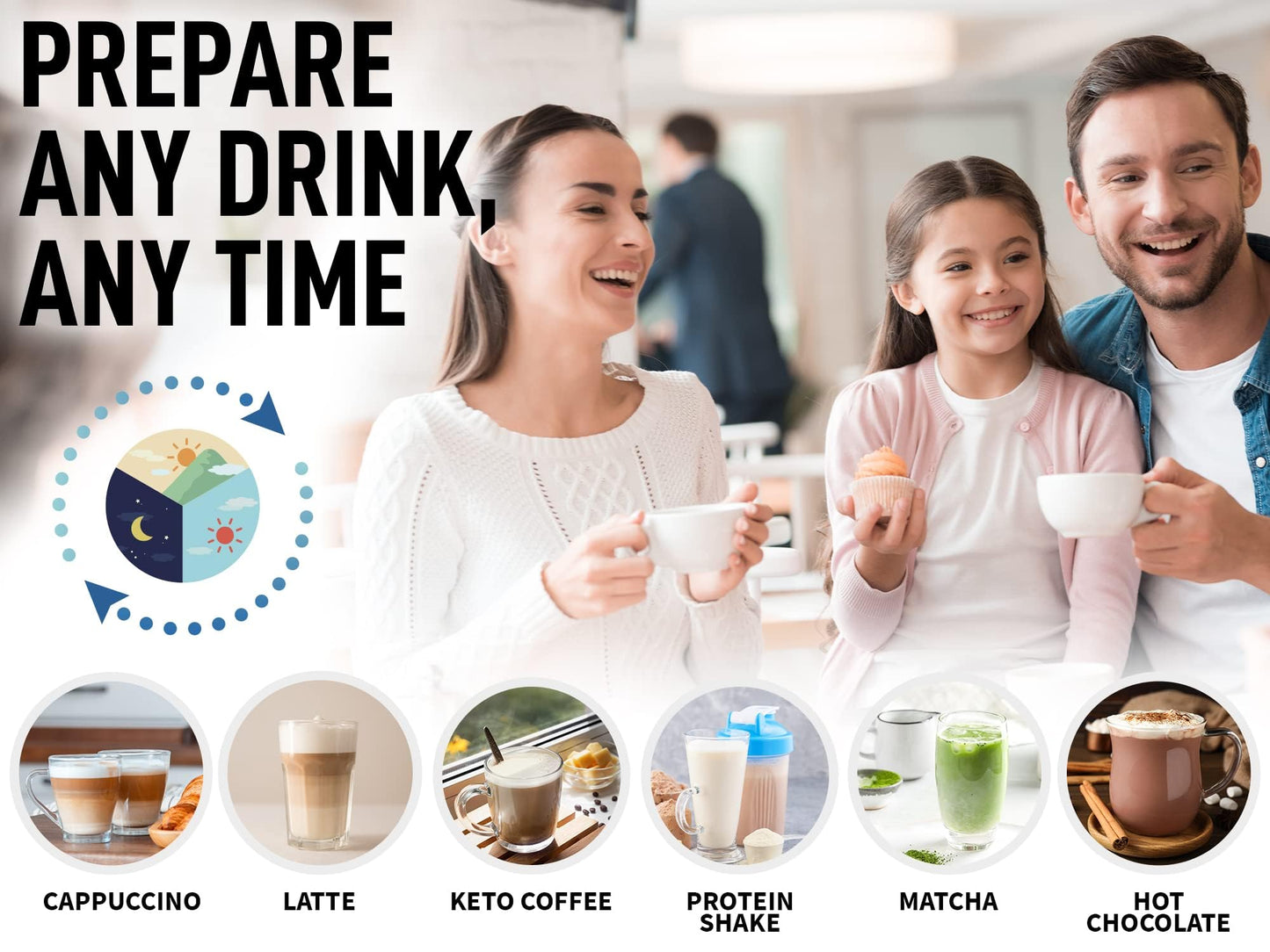 Zulay Kitchen Milk Frother Wand Drink Mixer with AA Duracell Batteries- Durable Handheld Milk Frother Electric Whisk - Easy-Clean Milk Frother Wand & Mini Blender - Electric Coffee Frother - Black