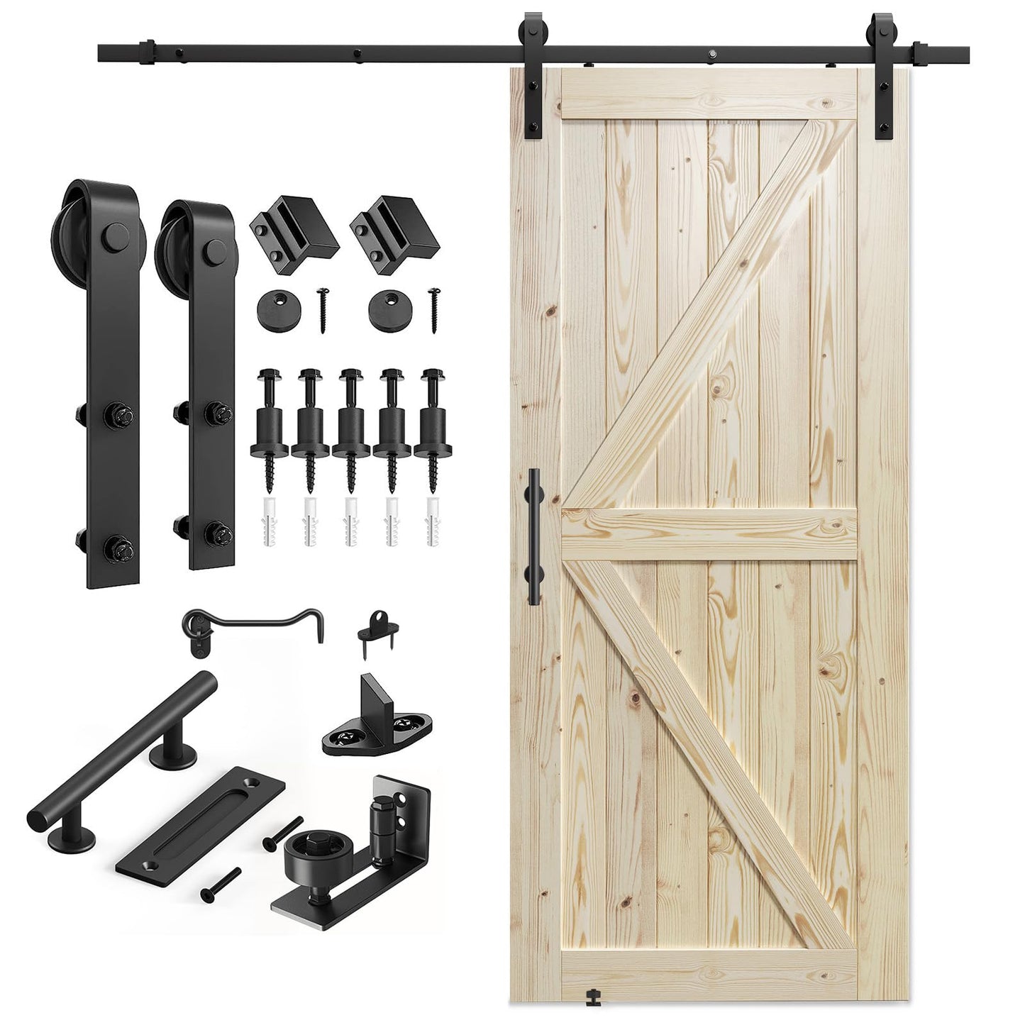 SMARTSTANDARD 36in x 84in Sliding Barn Door with 6.6ft Barn Door Hardware Kit Included, Unfinished Solid Spruce Wood Door, Assembly Required, DIY, Stainable, Natural
