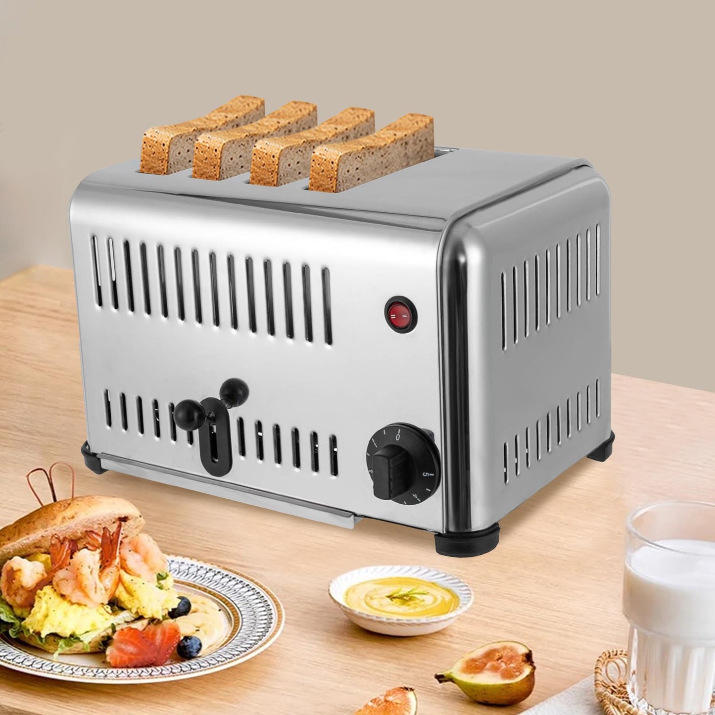 4 Slice Toaster Commercial Bread Baking Machine, Stainless Steel Toaster for Restaurant and Home Kitchen