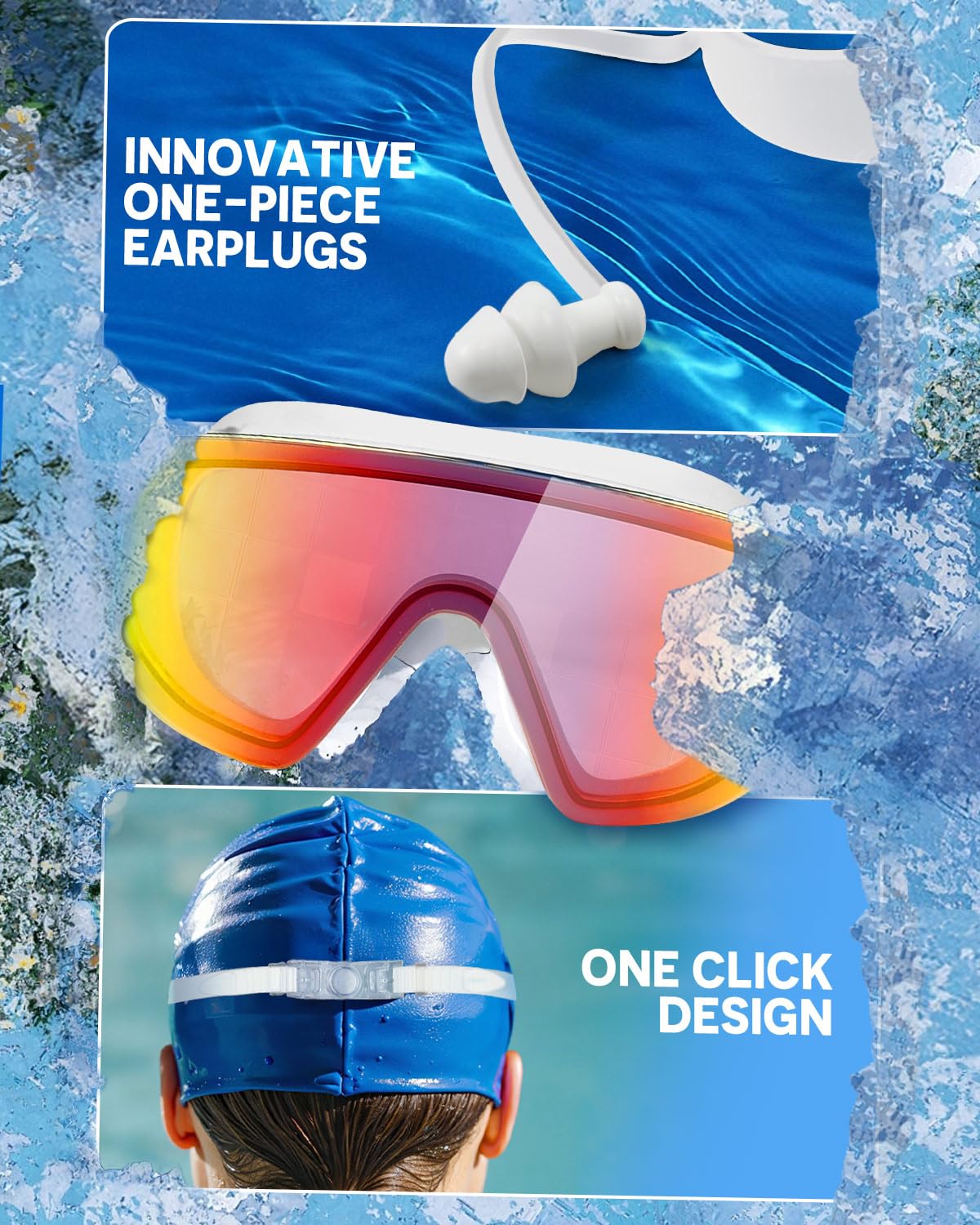 Zoomsnail Swim Goggles 2 Pack, Frameless Wide View Swimming Goggles for Adult, Anti-Fog Anti-UV No Leaking Swim Glasses for Men Women Youth