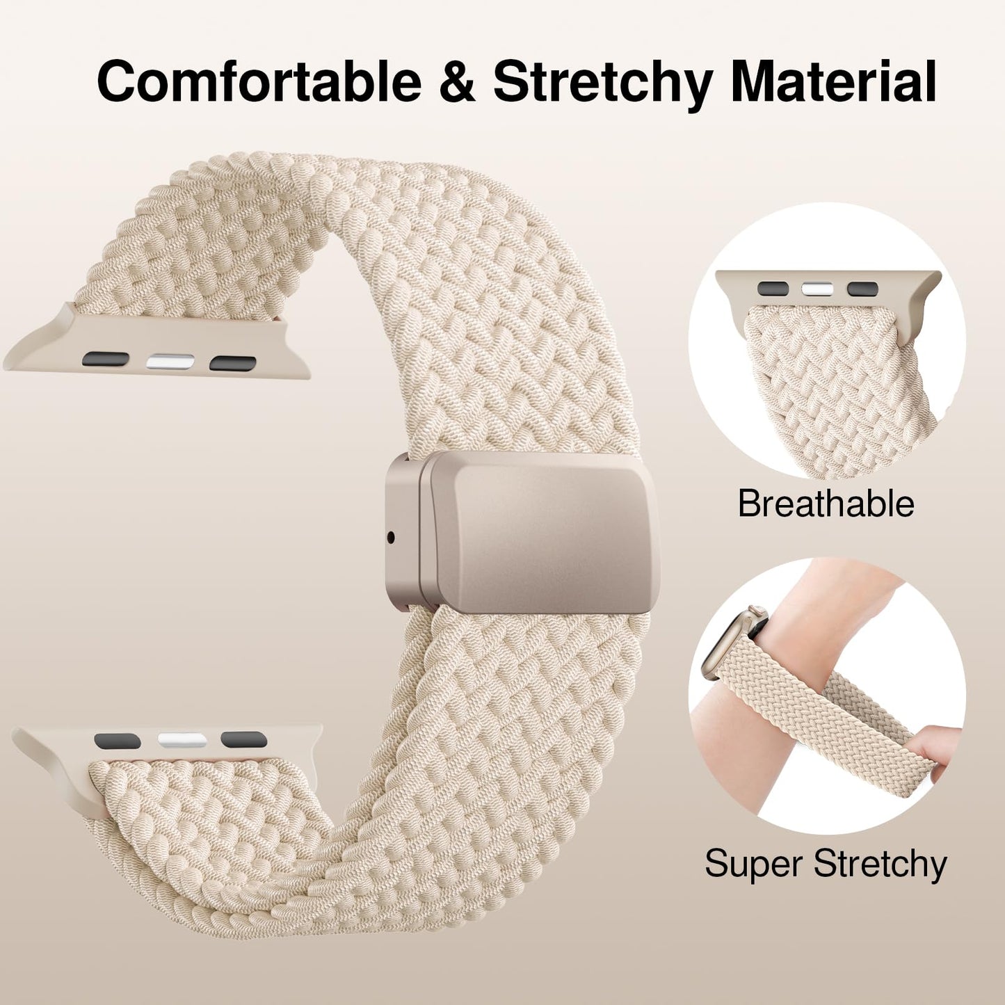 Braided Stretchy Band Compatible with Apple Watch Bands 38mm 40mm 41mm 42mm 44mm 45mm 46mm 49mm Women Men, Soft Nylon Solo Loop Magnetic Sport Strap for iWatch Series 10 9 8 7 6 5 4 3 2 1 SE Ultra