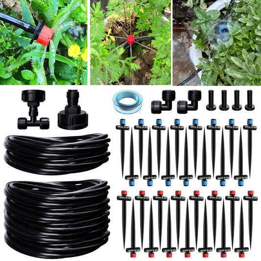 100FT Drip Irrigation System Kit, Quick Connector Garden Watering System Automatic Sprinkler, Upgrades Watering System for Garden Greenhouse Patio Lawn with 1/4'' Tubing, Drip Emitters, Connectors
