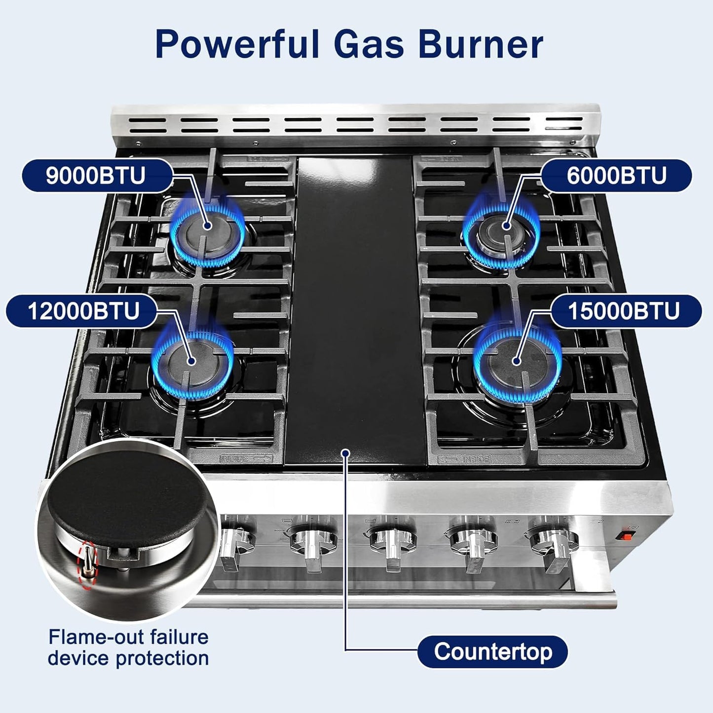 Freestanding Gas Range Stove 30 inch Gas Cooktop Stove 4 Burners 42000BTU 5.56 cu.ft. 3 Layers Large Convection Oven,Heavy Duty Stainless Steel Tempered Glass Door