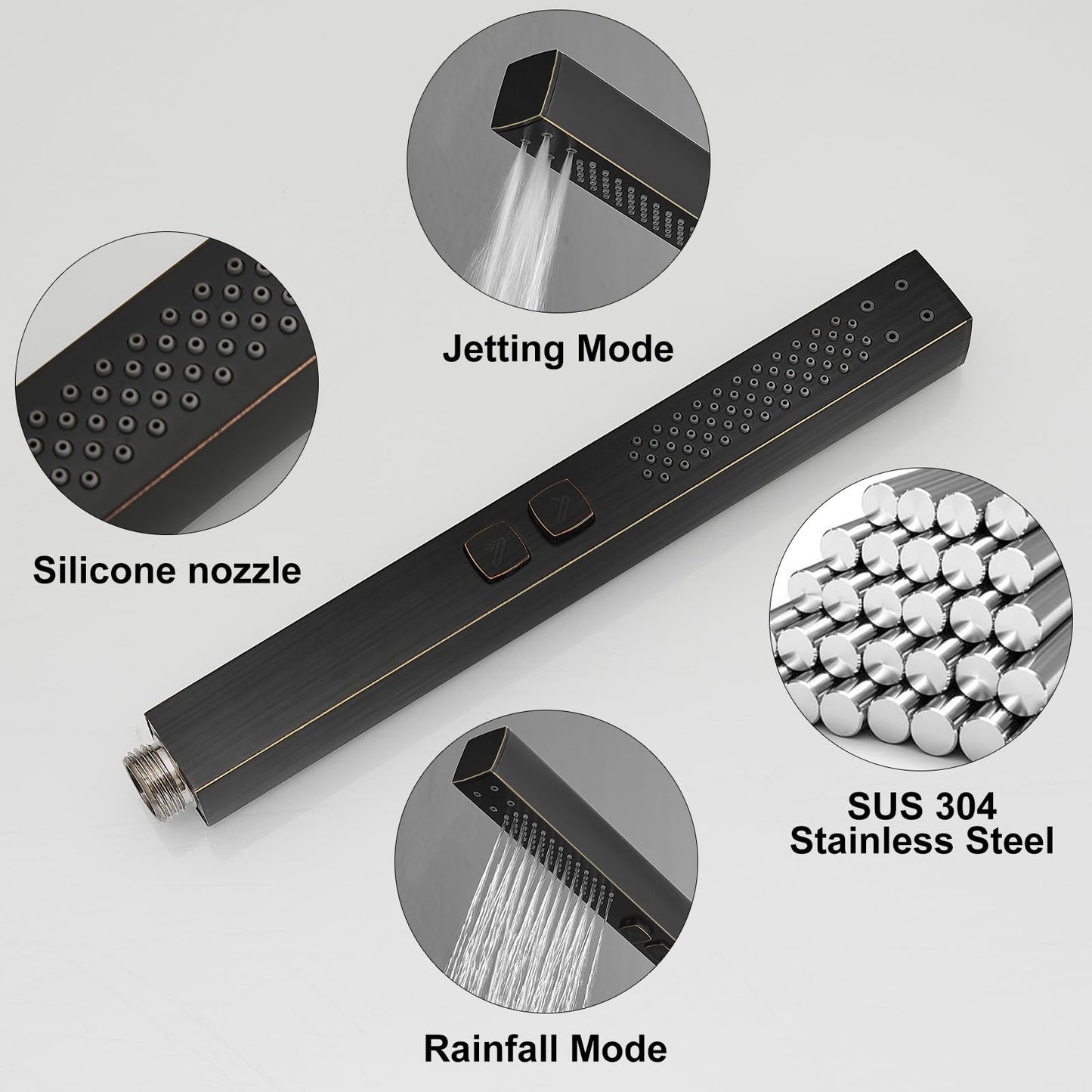 RUMOSE Oil Rubbed Bronze Rainfall Shower System 12 Inch High Pressure Square Shower Head with 2 in 1 Handheld Spray Wall Mount Brass Bathroom Shower Faucet Set with cUPC Certified Rough-in Valve